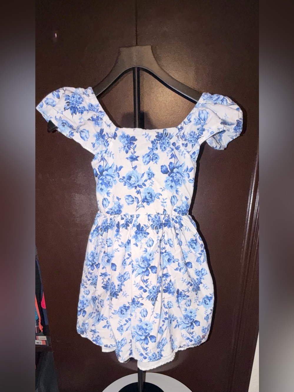 Girls Tahari Floral Blue & White Girls' Puff-Sleeve Dress size 7/8